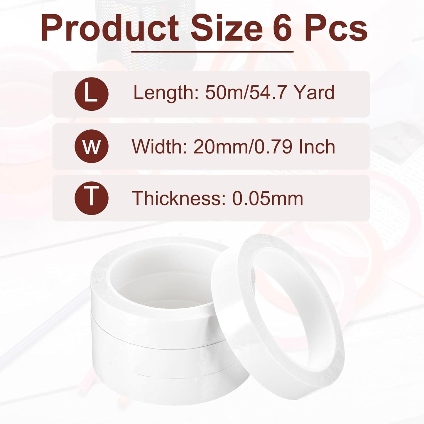 MECCANIXITY 6 Rolls Whiteboard Tape Graphic Chart Tape 20mm 54.7 Yard Art Tape Thin Self-Adhesive Pinstripe Tape Masking Tape for Gift Wrapping Craft Supplies, White