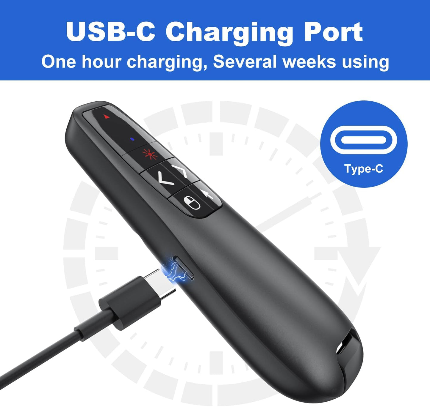 Presentation Clicker PowerPoint Wireless Presenter Remote: Type C Rechargeable Auto Air Mouse Clickers with Red Laser Pointer for Computer Project Mac Slideshow PPT Google Slide Advancer