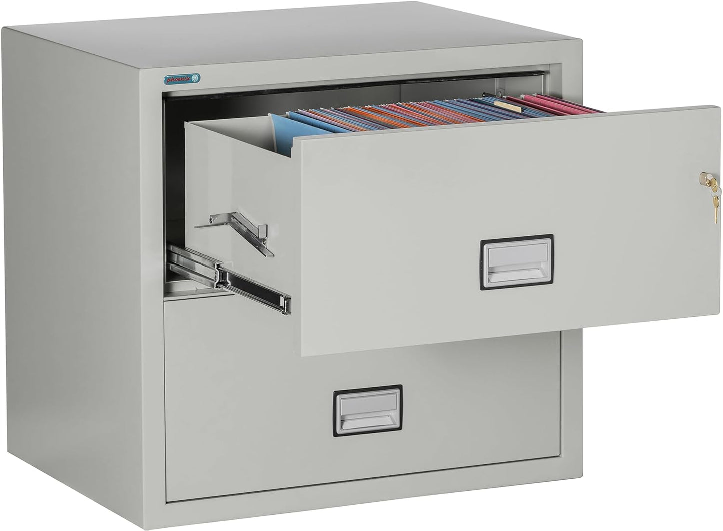 31 inch Wide 2-Drawer Lateral Fireproof File Cabinet – Legal and Letter Size Filing – Key Lock – Water Resistant – Fire Safe and Impact Rated – Light Gray Finish – Model LAT2W31LG
