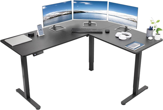 VIVO Electric Corner L-Shaped 63 x 55 in Standing Desk, Memory Height Adjustment, Black Top Black Frame, DESK-E3CTB