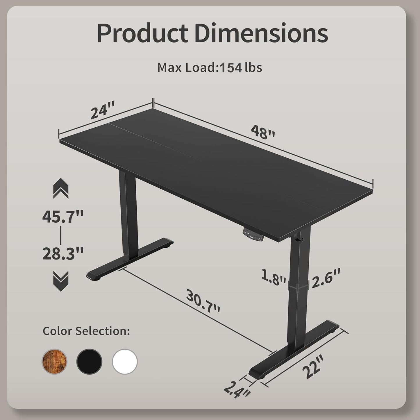 Agilestic Electric Standing Desk, 48 x 24 Inches Height Adjustable Desk, Sit Stand up for Work Office Home, Ergonomic Rising Gaming Computer Table with Memory Preset, Black