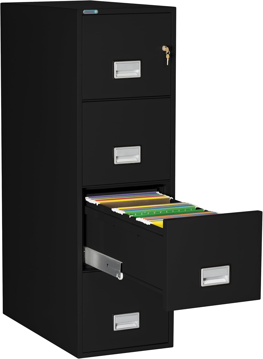 31 inch 4-Drawer Vertical Fireproof File Cabinet – Letter Size Filing – Key Lock – Water Resistant Seal – Fire and Impact Rated – Black Finish – Model LTR4W31B
