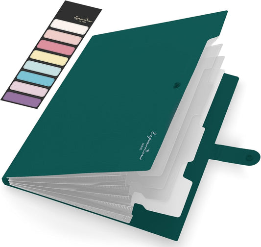 Sooez Expanding File Folder, Letter Size Accordion File Organizer, 5 Pocket Folders for Documents, Portable Filling Products for School Office Supplies, Dark Green