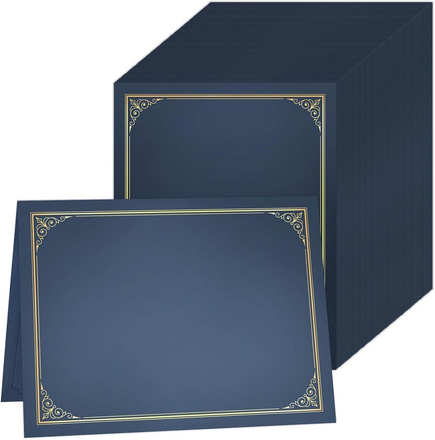 SUNEE Certificate Holders(Blue, 80 Packs, New Pattern), Diploma Covers Gold Foil Border, for Letter Size 8.5x11 Certificates, Cardstock, Document Papers