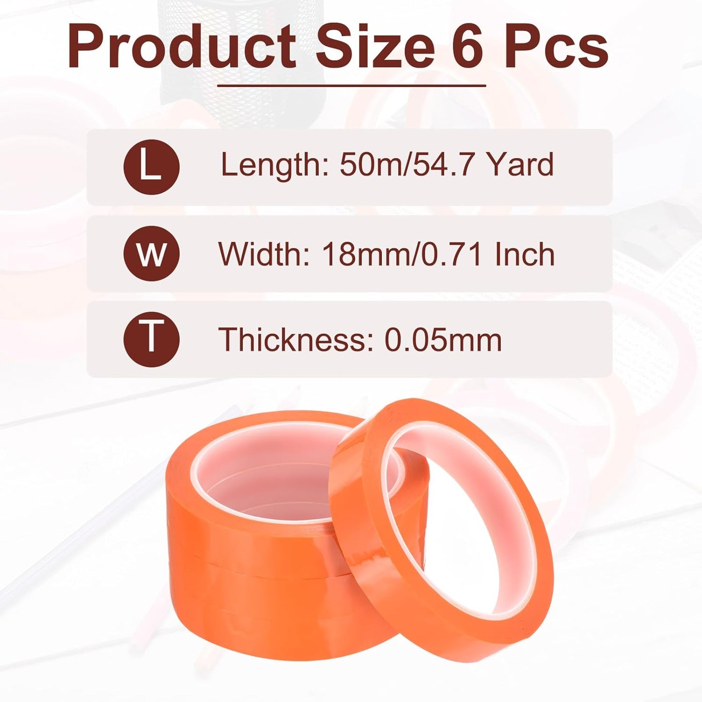 MECCANIXITY 6 Rolls Whiteboard Tape Graphic Chart Tape 18mm 54.7 Yard Art Tape Thin Self-Adhesive Pinstripe Tape Masking Tape for Gift Wrapping Craft Supplies, Orange