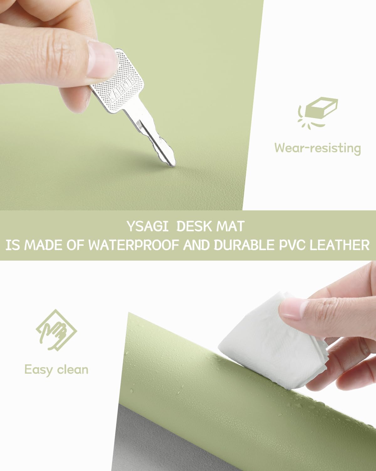 YSAGi Non-Slip Leather Desk Pad, Waterproof Laptop Computer Desk Keyboard Mat, Table Protector Blotter Mat, Large Mouse Pad for Office/Work/Home/Decor(Matcha Green, 23.6" x 13.7")