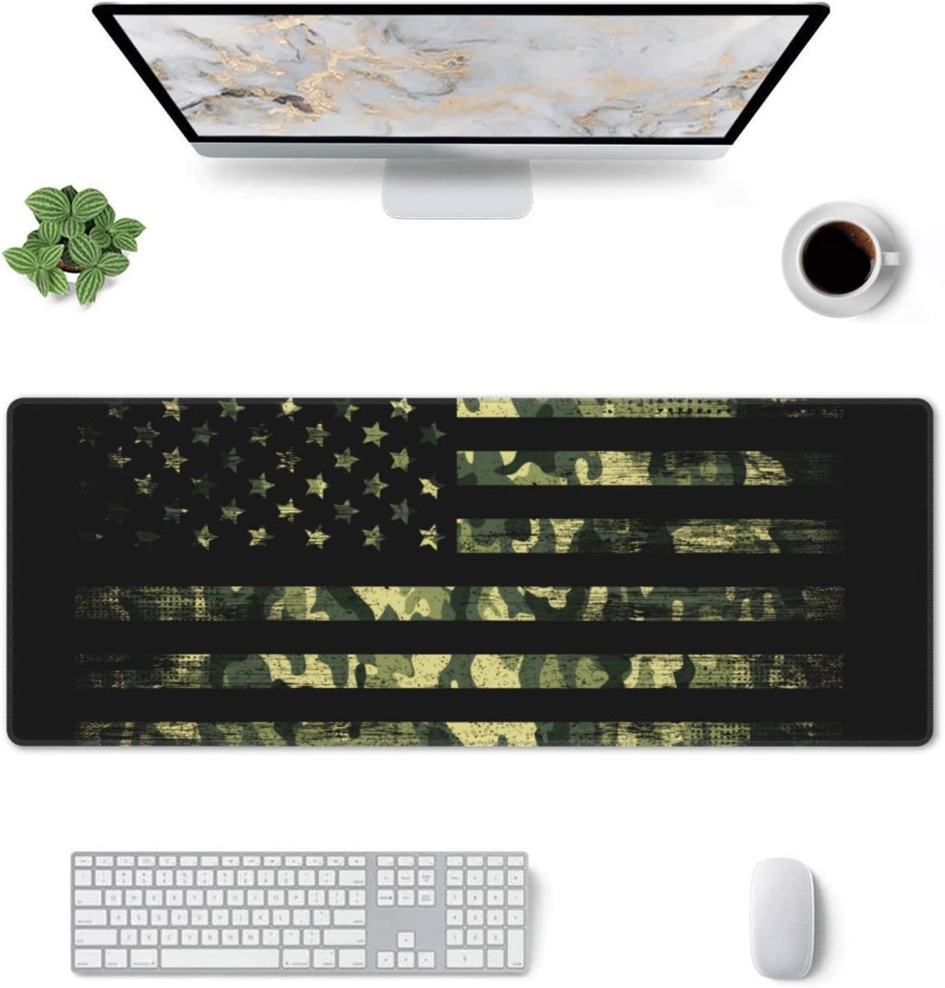 Large Gaming Mousepad, American Flag with Camouflage XL Mouse Pad with Stitched, Full Long Waterproof Non-Slip Base Keyboard Pad, PC Laptop Computer Mat for Men Office Decor, (Black, 31.5 * 11.8 in)