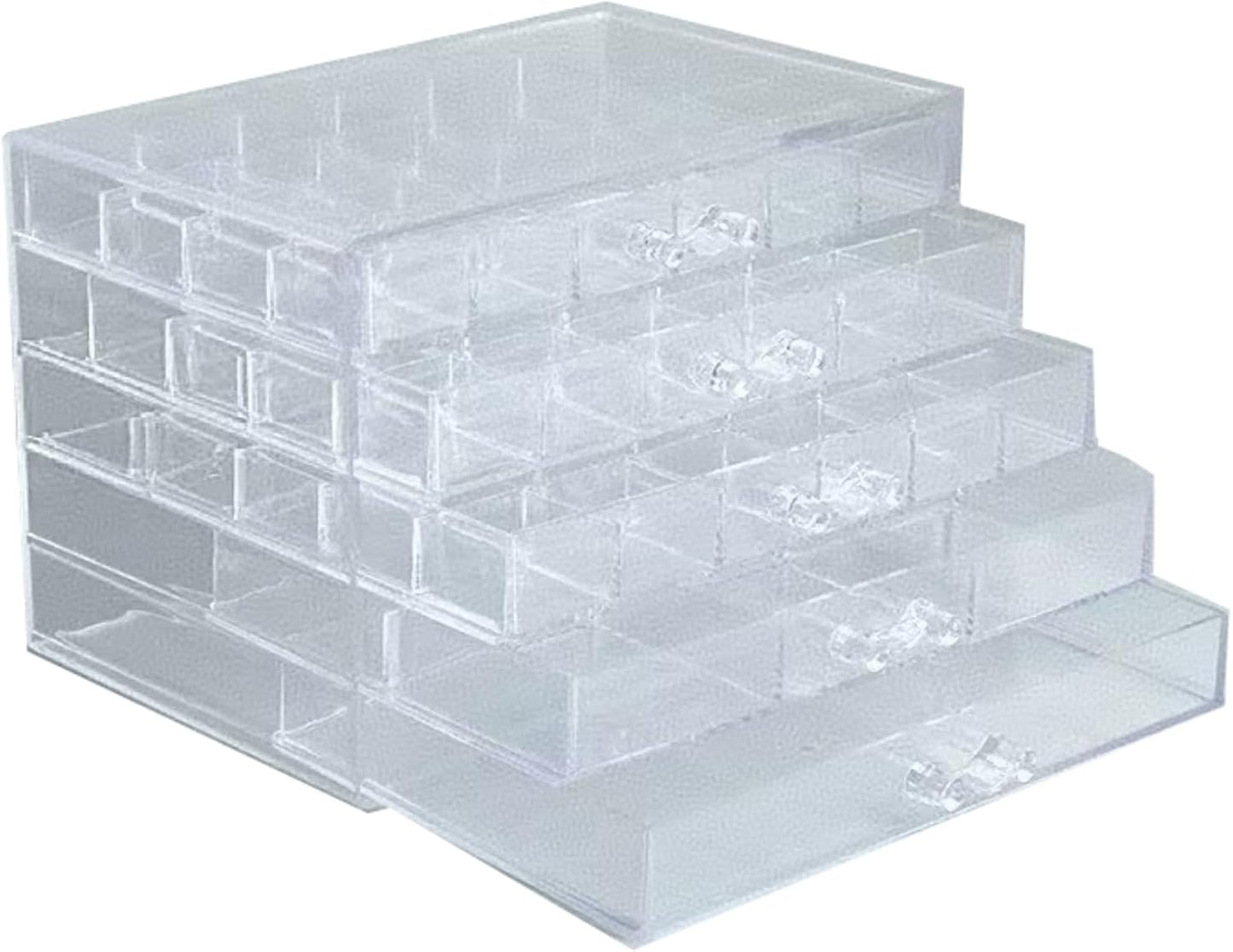 Feadily Acrylic Jewelry Organizer Box, Jewelry Drawer Organizer With 5 Drawers 79 Grids, Clear