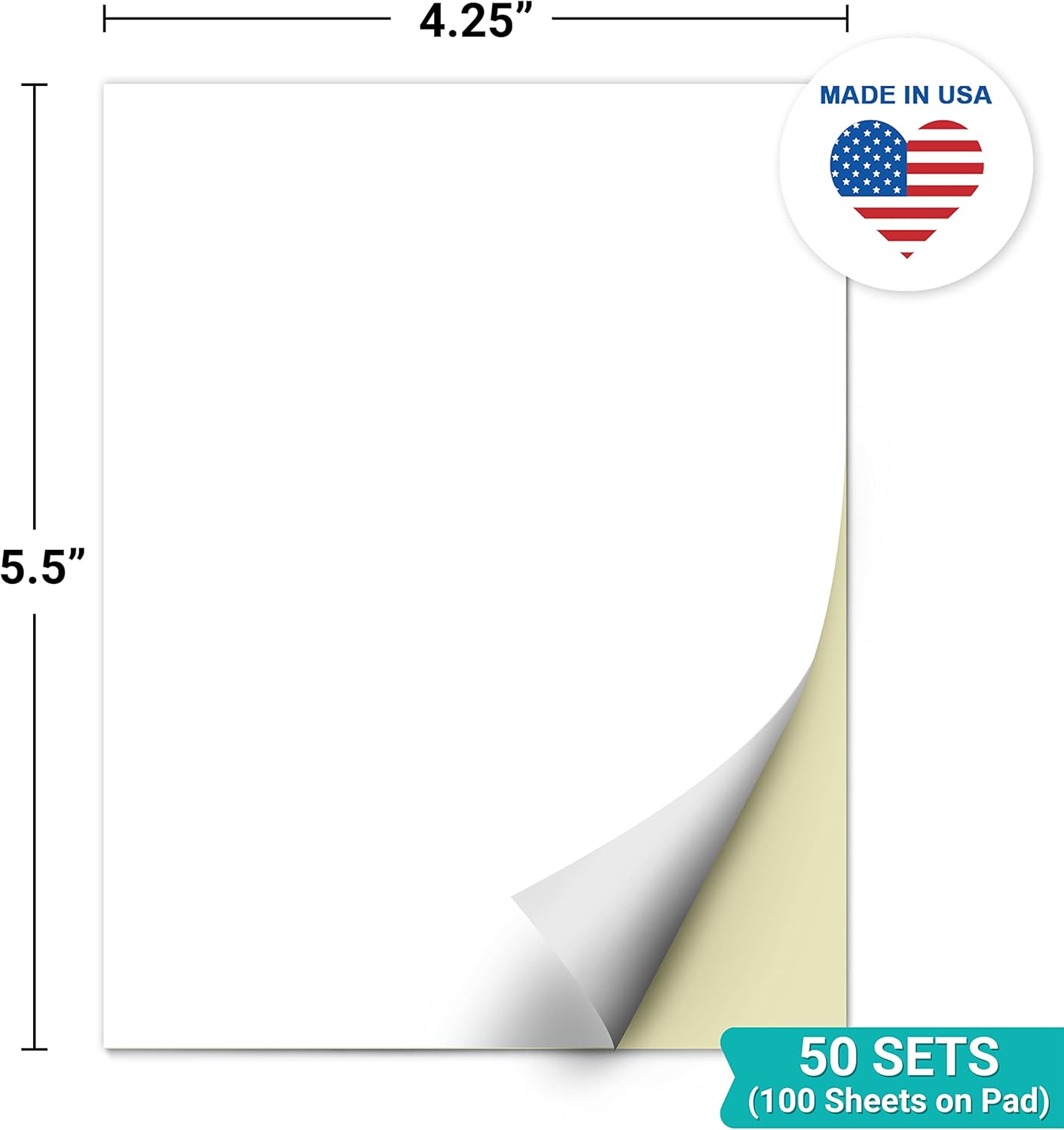 321Done 2-Part Blank Carbonless Pad, 4.25x5.5 Portrait, Made in USA, Handheld Duplicate Copy Booklet for Notes, Scratch Pad, Sketchbook, Craft Boutique Business Receipt (50 Sets) White/Yellow