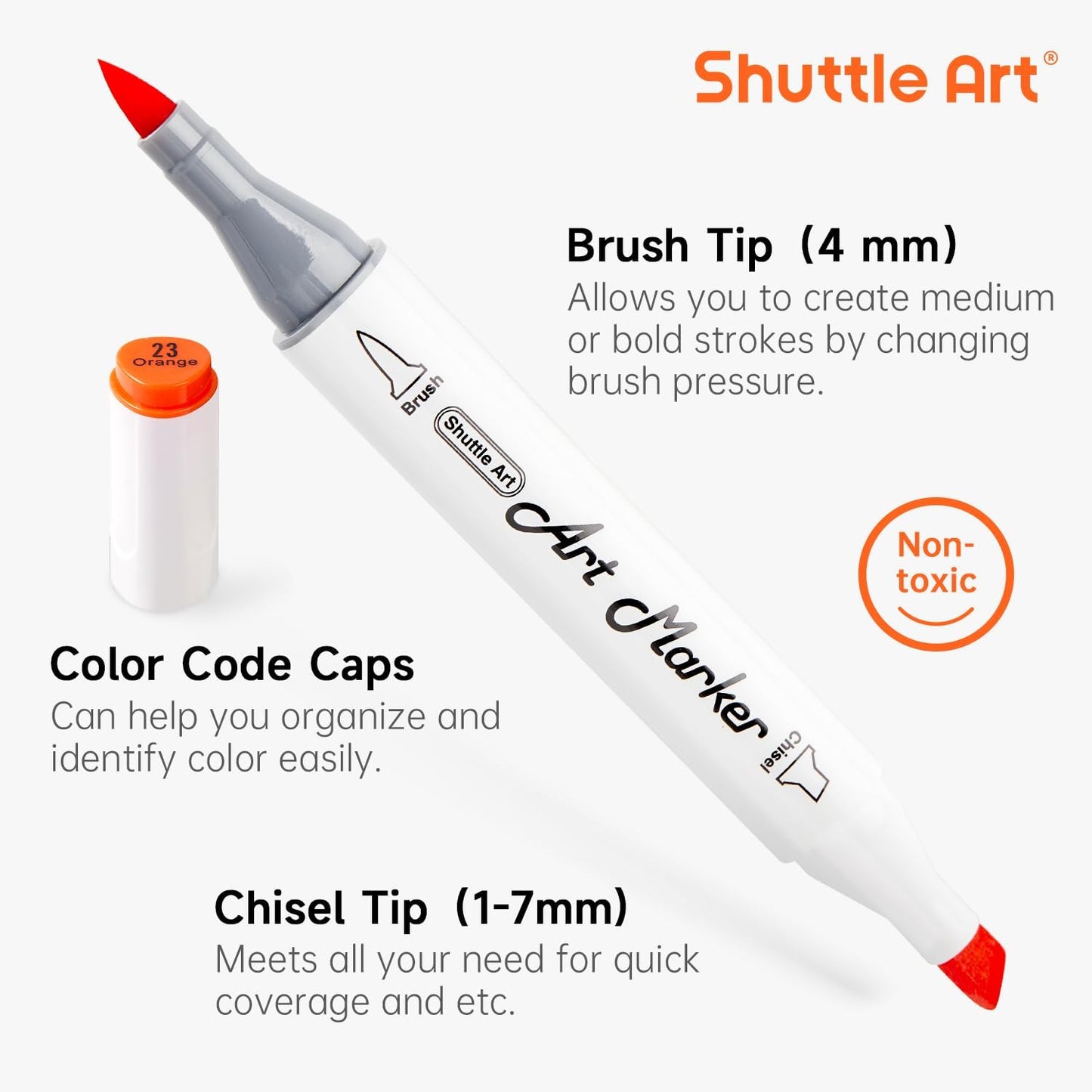 Shuttle Art Alcohol Markers Brush tip, Dual Tip Brush & Chisel Tip Art Marker Set, 50 Colors plus 1 Blender Permanent Marker Pens with Case Perfect for Illustration Students Adults Coloring