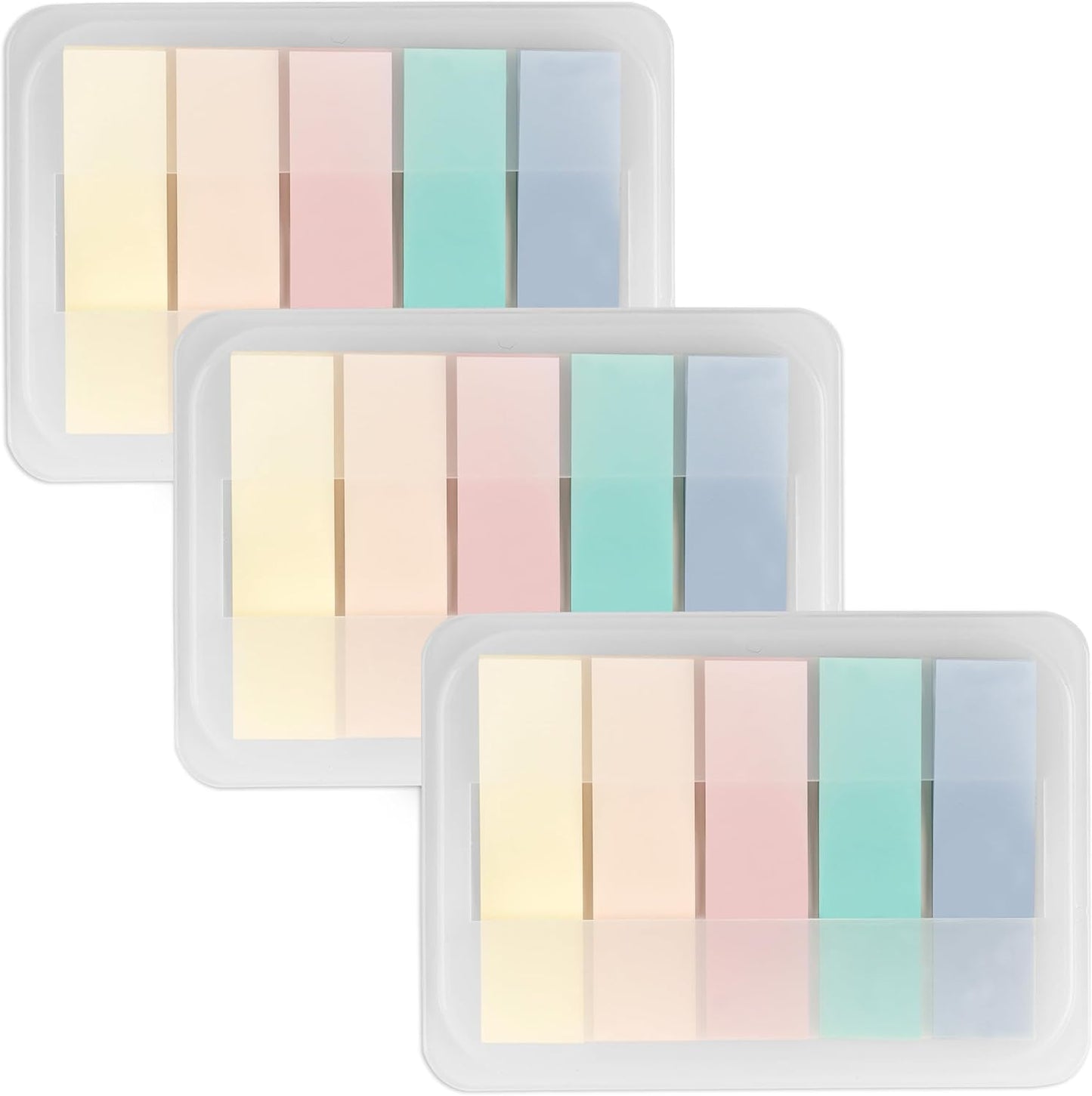 Essex Wares - 300 Pieces - Transparent Sticky Notes Tabs with Case - 5 Muted Colors - 3 Cases - 1.8" x 0.4" - 60 Pieces Each Color - Pop Up Index Tabs - Book Flags for Annotating - Book Sticky Tab