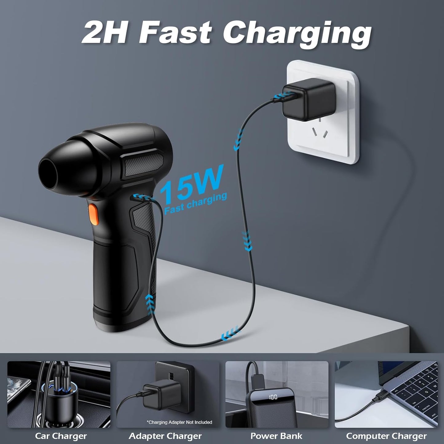 Compressed Air Duster - 200,000RPM Electric Air Duster, Canned Air Blower Alternative for PC, Keyboard, Building Toys, Campfire, Leaf, Home Cleaning (Orange)