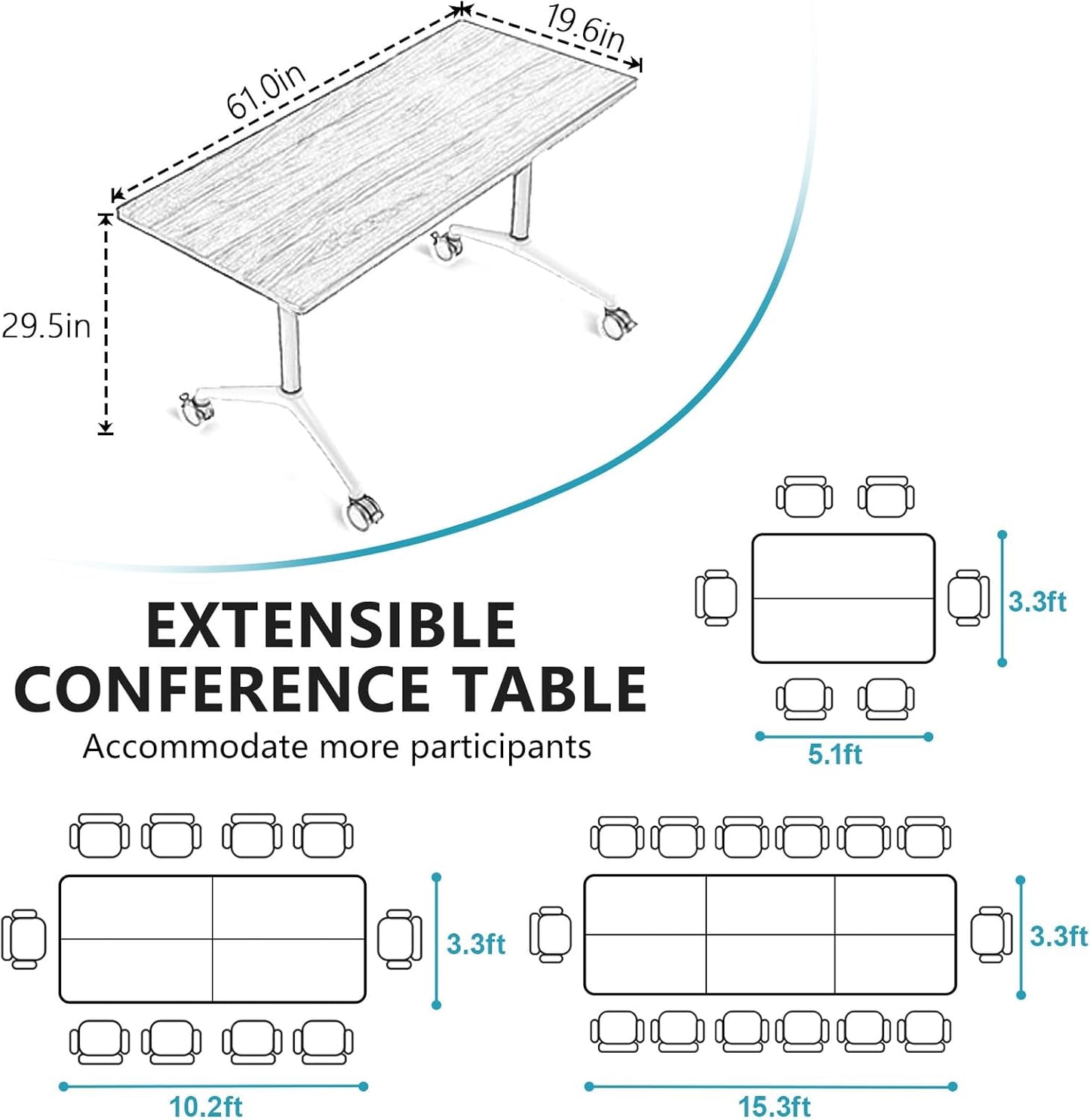 Conference Room Table, Folding Conference Tables,Thicken Grey Tabletop,Flip Top Wooden Seminar Meeting Room Table for Conference Room Offices (6, Black, 61.0“)