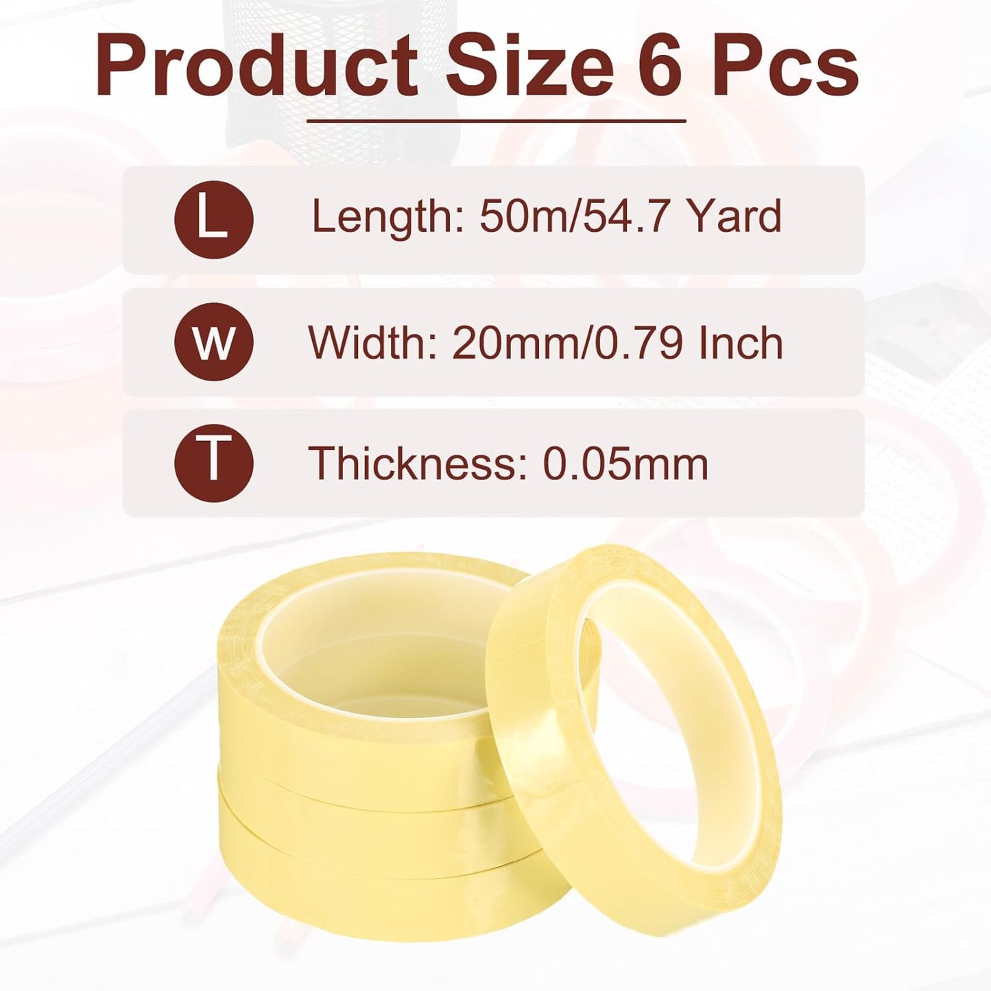 MECCANIXITY 6 Rolls Whiteboard Tape Graphic Chart Tape 20mm 54.7 Yard Art Tape Thin Self-Adhesive Pinstripe Tape Masking Tape for Gift Wrapping Craft Supplies, Light Yellow