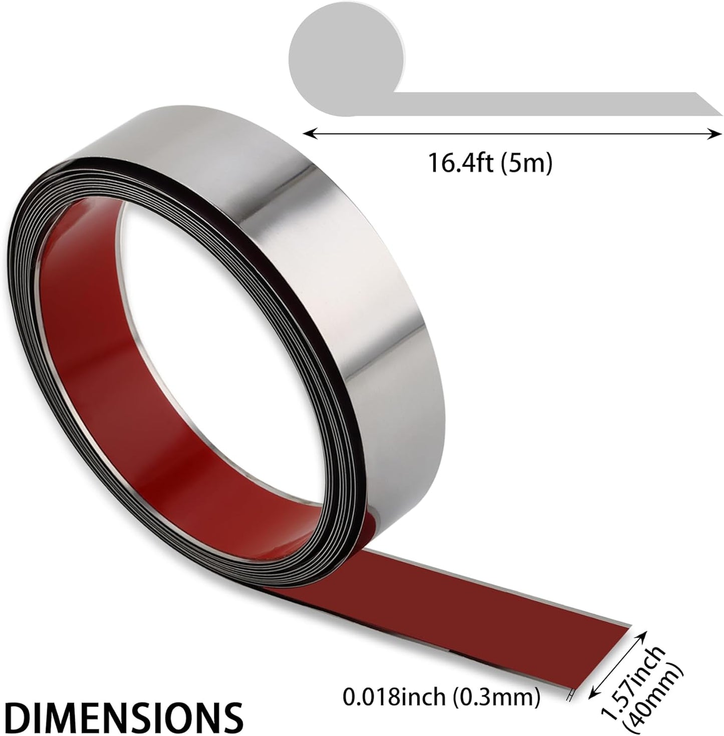 Flexible Self Adhesive Metal Strip for Magnet, Strong Peel and Stick Ferrous Tape Roll with 50pcs Magnets for Workshop, Office, School and Home Decoration (Shiny Silver, 16.4ft x 1.6inch)