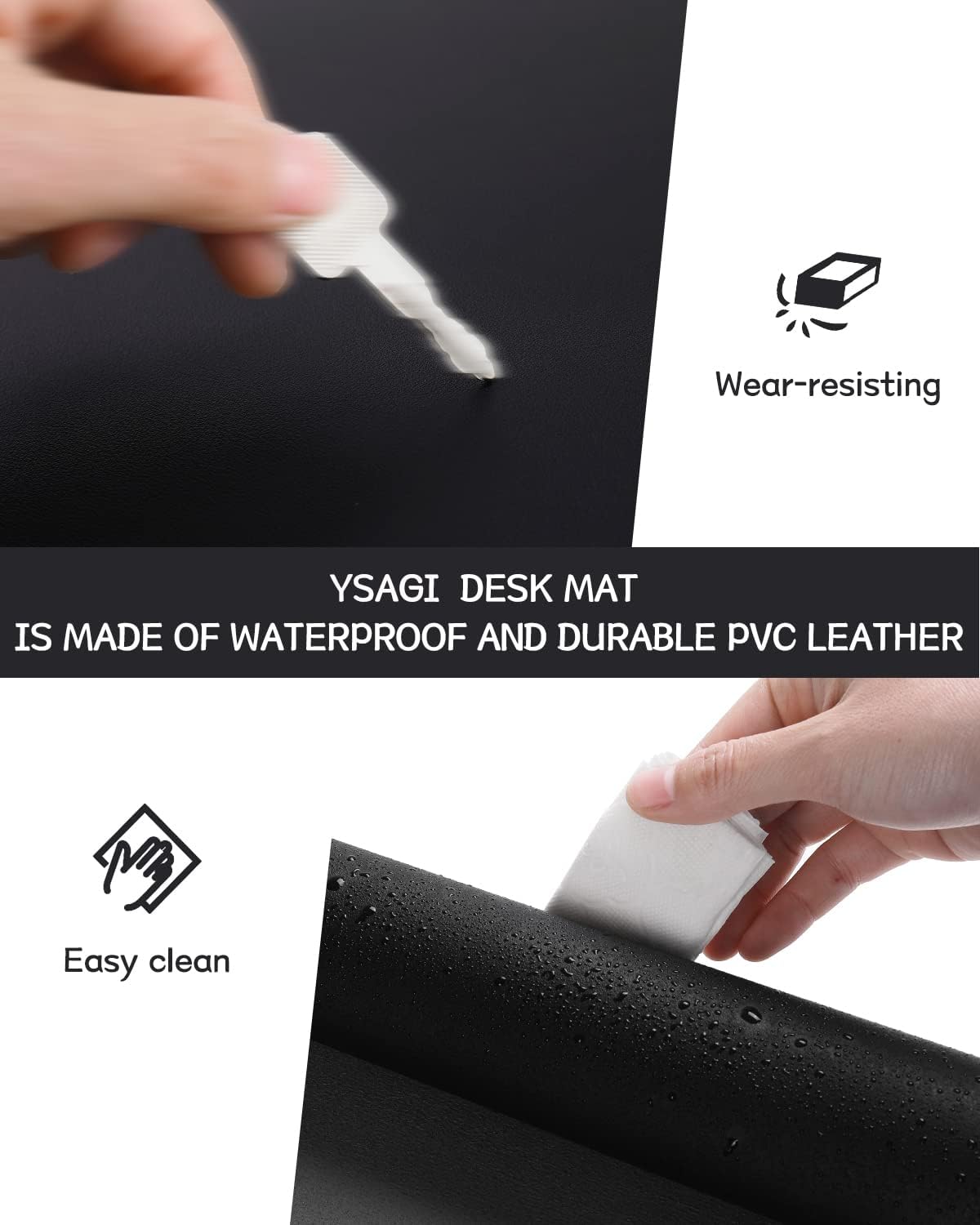YSAGi Non-Slip Leather Desk Pad XL Size, Waterproof Laptop Computer Desk Keyboard Mat, Table Protector Blotter Mat, Large Mouse Pad for Office/Work/Home/Decor(Black, 47.2" x 23.6")-No Band