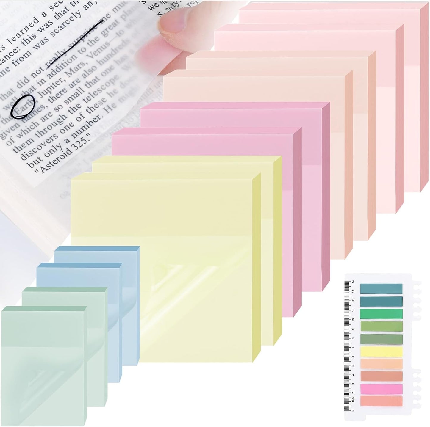 800 Sheets Transparent Sticky Notes with Index Tab, Waterproof & Crystal Clear Sticky Notes Sets, See-Through PET Sticky Note, 5X The Sticking Power Translucent Sticky Note Pad,13 Packs