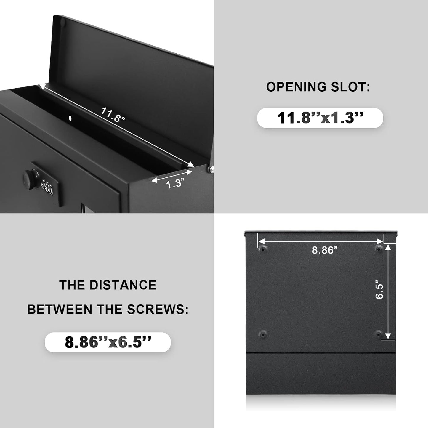 xydled Mailbox with Combination Lock,Large Capacity Wall Mounted Locking Security Mailbox,Large Mail Box with Newspaper Compartment, Black,12.8x11.8x3.3 Inch