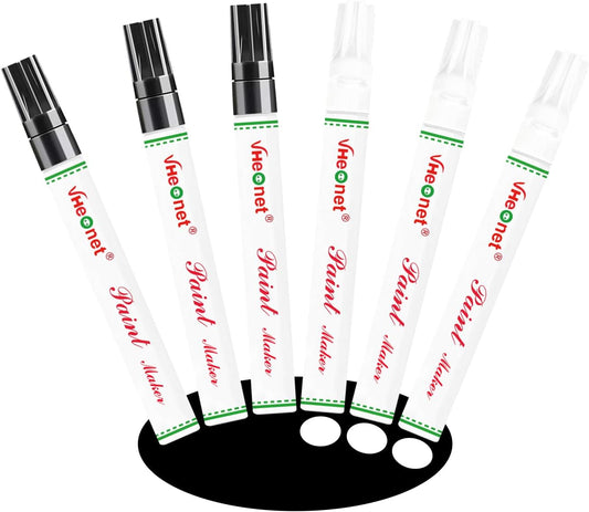 Paint Pens, Paint Markers - 6 Pack White and Black Oil Based Waterproof Permanent Markers for Tire, Rubber,Wood, Rocks, Metal, Canvas,Plastic, Dark Surface,Craft office Supplies,Medium Point