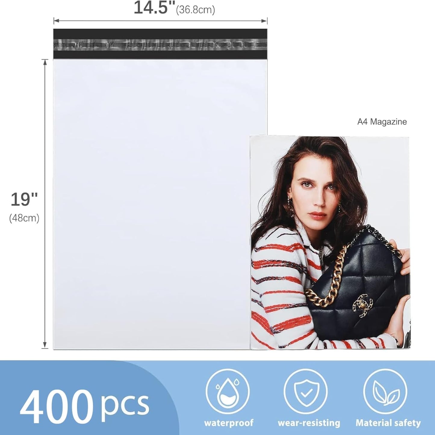 Metronic Poly Mailers 14.5x19 Inch 400pcs Shipping Bags for Clothes,Self Adhesive Shipping Envelopes for Small Business,Waterproof Mailers Poly Bags for Shipping,Packaging Mailing Bags White