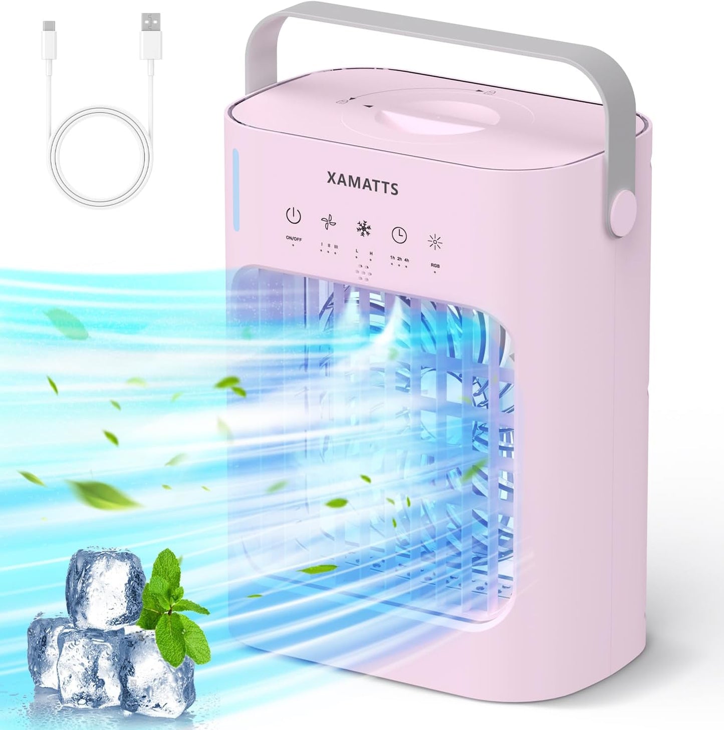 Portable Air Conditioners Cooling Fan, 3 Speeds Evaporative Mini Air Conditioner Portable, 700ml Portable AC Air Cooler, Personal Air Conditioner for Bedroom,Room,Office,Camping-Pink