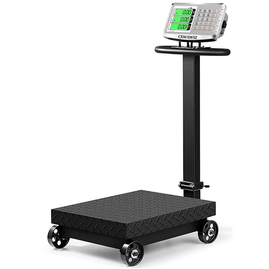 660lb Industrial Platform Scale with Wheels Computing Floor Digital Scale with Accurate LB/KG Price Calculator High Definition Displa Foldable for Weighing Luggage Package Shipping Mailing