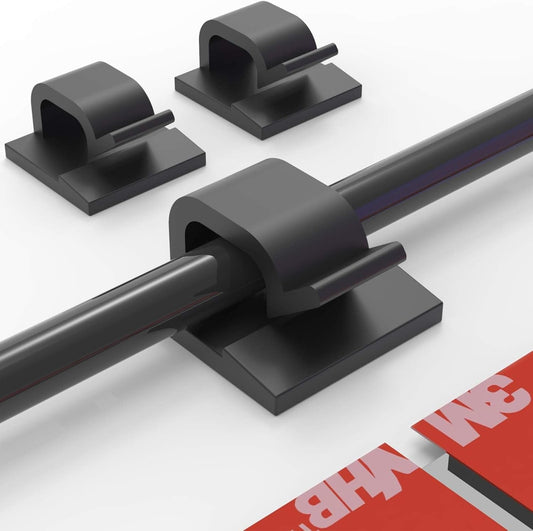 Cable Clips 60pcs with Strong Adhesive Tapes,Wire Holder Organizer Cord Management for Car, Office and Home (Black- CC05(60PCS))