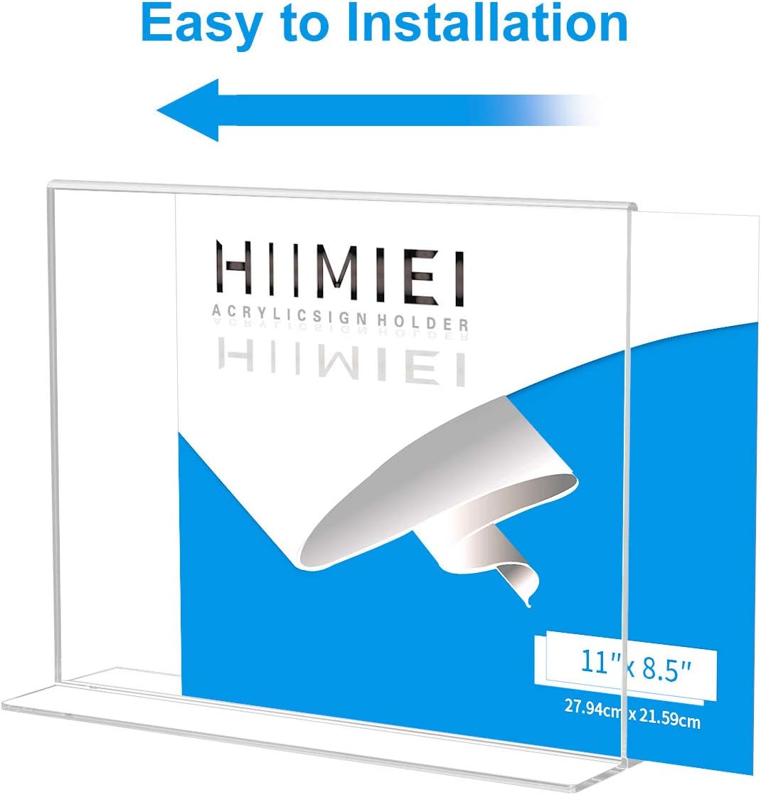 HIIMIEI 8.5x11 Acrylic Sign Holder Horizontal Table Menu Display Stand, Clear Plastic 8.5x11 Double Sided Picture Frames for Desk Display(12 Pack)
