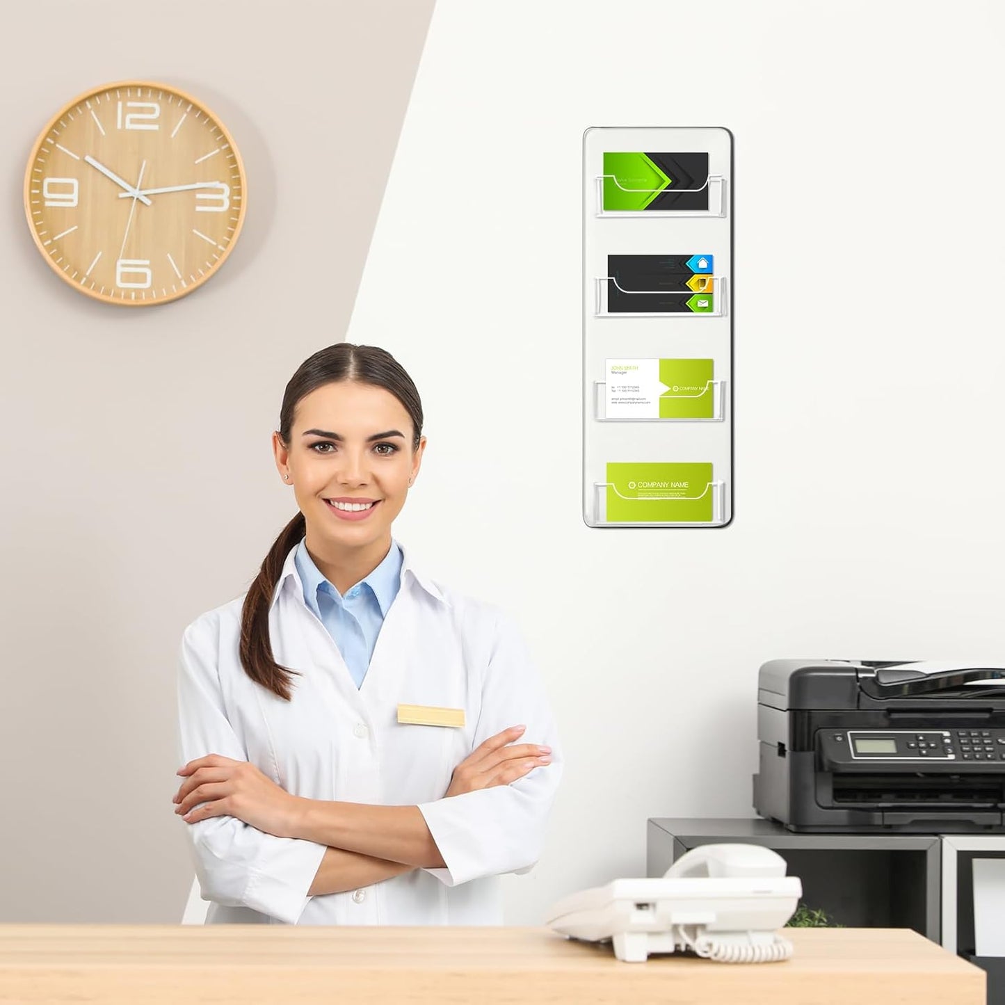 Hillban Acrylic Business Card Holder Wall Mount Clear Sticker Display Rack Multiple Card Holders Clear Acrylic Organizing Sticker Display Stand Pre Drilled(4 Pockets)