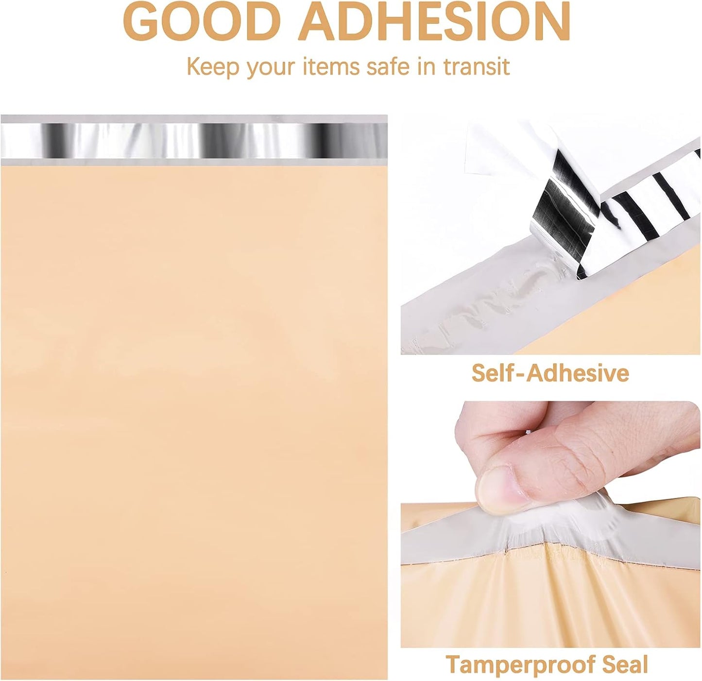 Metronic Poly Mailers 14.5x19 500 Pcs | Medium Size Shipping Bags for Clothes | Large Poly Mailer Bags, Shipping Envelopes, Mailing Bags for Small Business, Strong Adhensive Poly Bags Beige