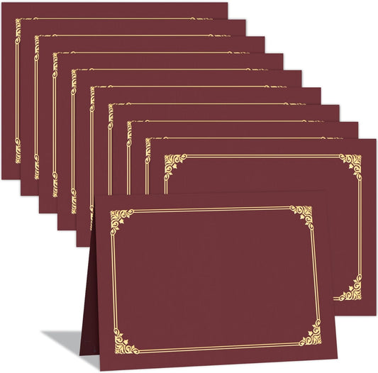 HAUTOCO 10 Packs Certificate Holders, Burgundy Diploma Holders, Document Award Covers Certificate Folders with Gold Foil Border for 8.5x11 Letter Size