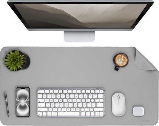 Oversized Non-Slip Desk Pad Protector – Grips Desk Firmly, Anti-Slip Like You've Never Seen! Vegan Leather Waterproof Laptop Mat for Keyboard & Mouse – Large Office Pad– Mist Gray