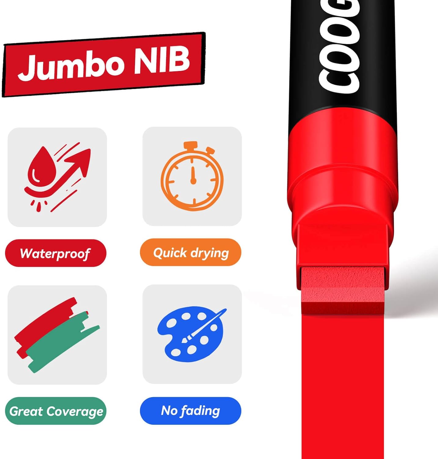 12 Vibrant Colors Jumbo Poster Markers, 15MM Thick Permanent Acrylic Graffiti Markers, Wide Tip Paint Marker for Canvas, Posters Board, Fabric, Window, Wood, Teachers,Banner painting supplies