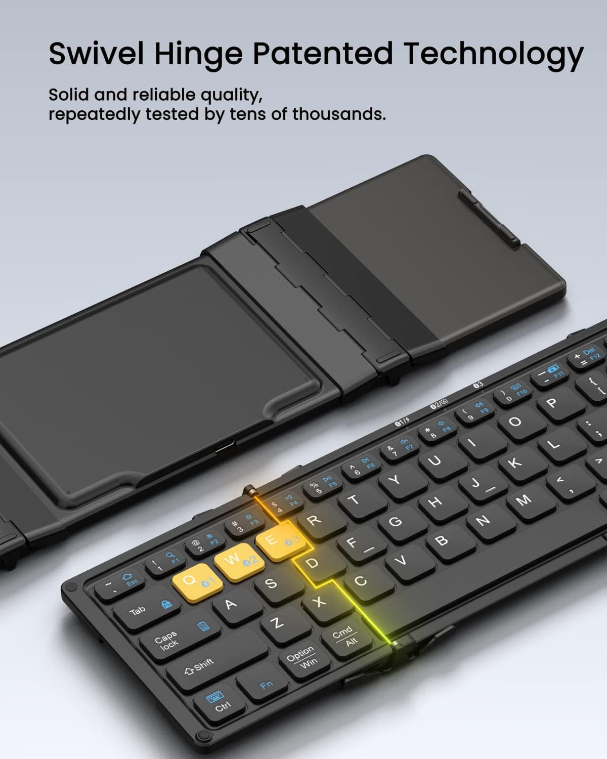 Foldable Bluetooth Keyboard, Wireless Portable Keyboard with Larger Touchpad, Pocket-Sized Folding Travel Keyboard for MacOS Android Windows iOS, Sync Up to 3 Devices (BT5.1 x 3)