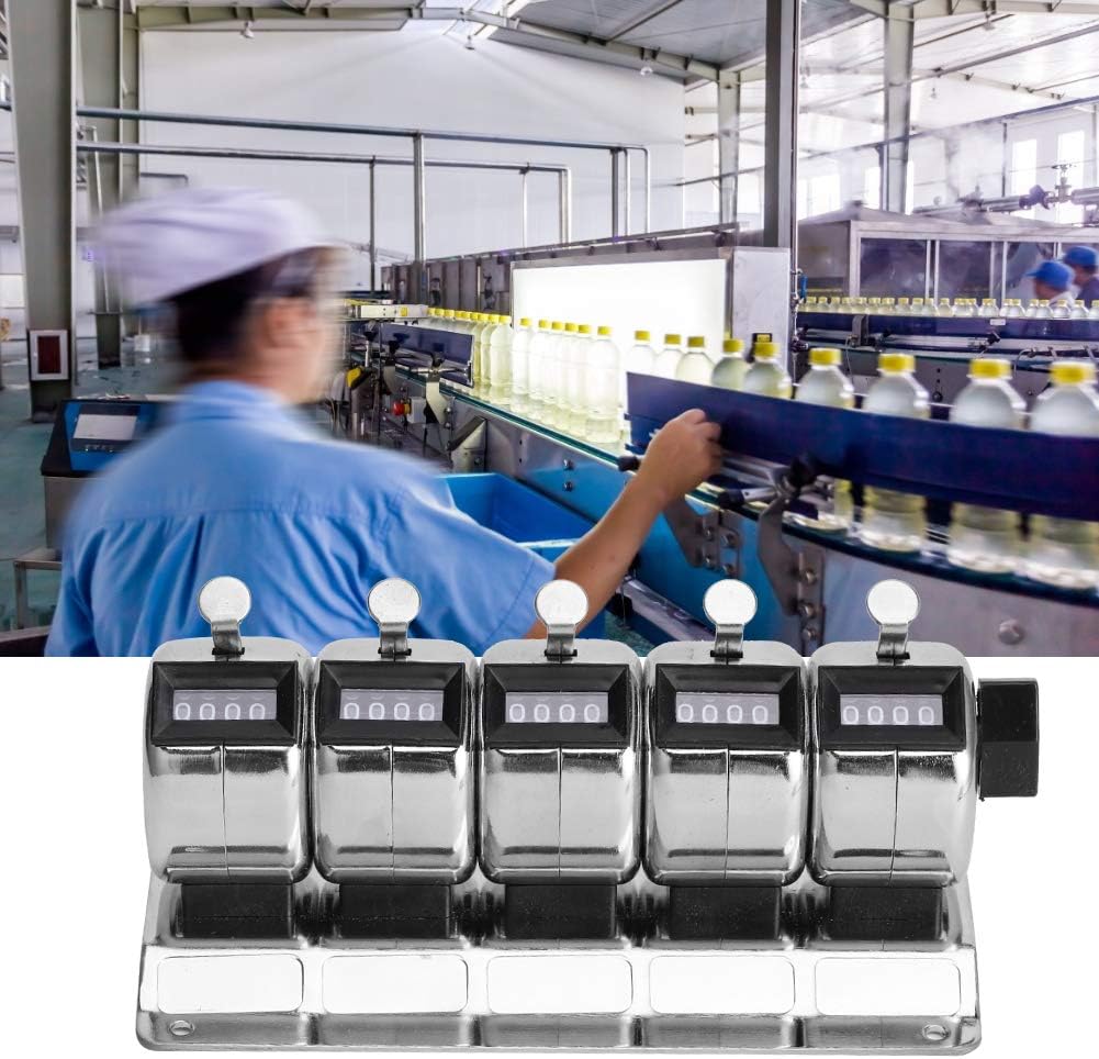 Metal Hand Tally Counter Handheld Mechanical Number Click Counters Manual Counter 4Digit 5 Units Stainless Steel Tally Number of People At Airport/Terminal Order/Factory Statistics
