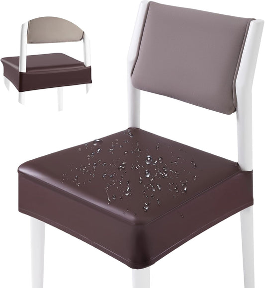 CWK Waterproof PU Leather Dining Chair Covers Set of 2-Stretchable Chair Seat Slipcovers, Removable & Washable Protector for Dining Room,Home,Office,Wedding,Rear Covers (PU-Coffee)