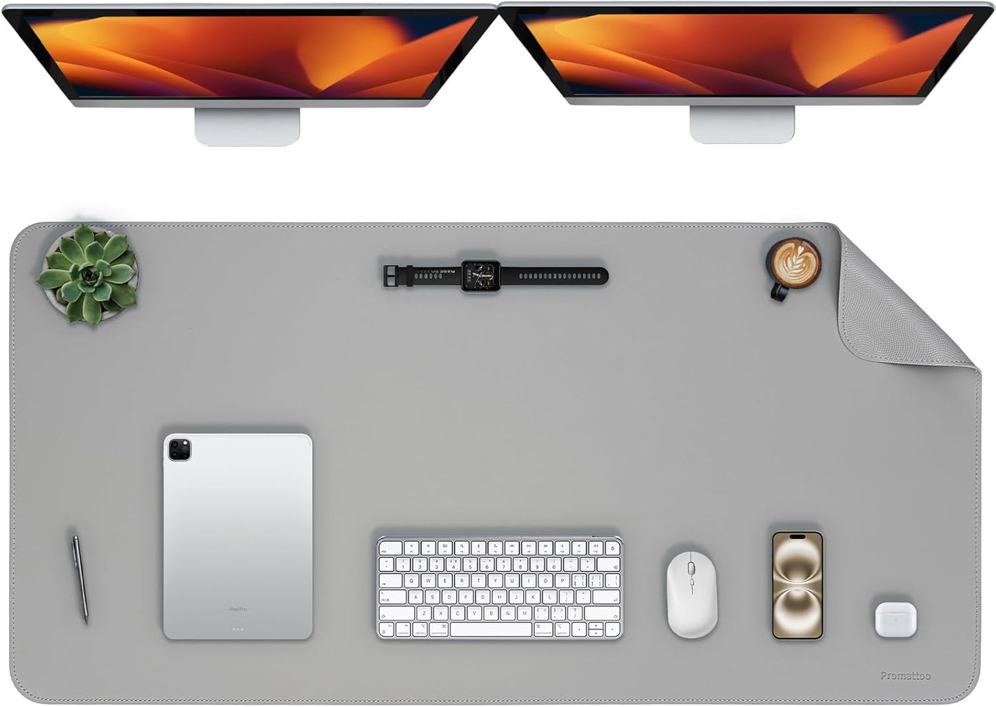 Oversized Non-Slip Desk Pad Protector – Grips Desk Firmly, Anti-Slip Like You've Never Seen! Vegan Leather Waterproof Laptop Mat for Keyboard & Mouse – Large Office Pad– Mist Gray