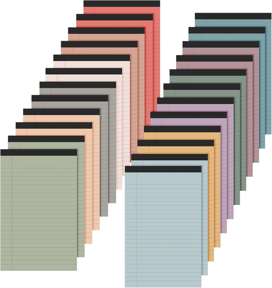 Lincia 24 Pcs 12 Pcs 5" x 8" Small Legal Pads Colored Lined Note Pads Narrow Ruled Writing Notepads 50 Sheets Per Micro Paper Notebook Lined and Perforated for College Office Supplies (Retro Colors)