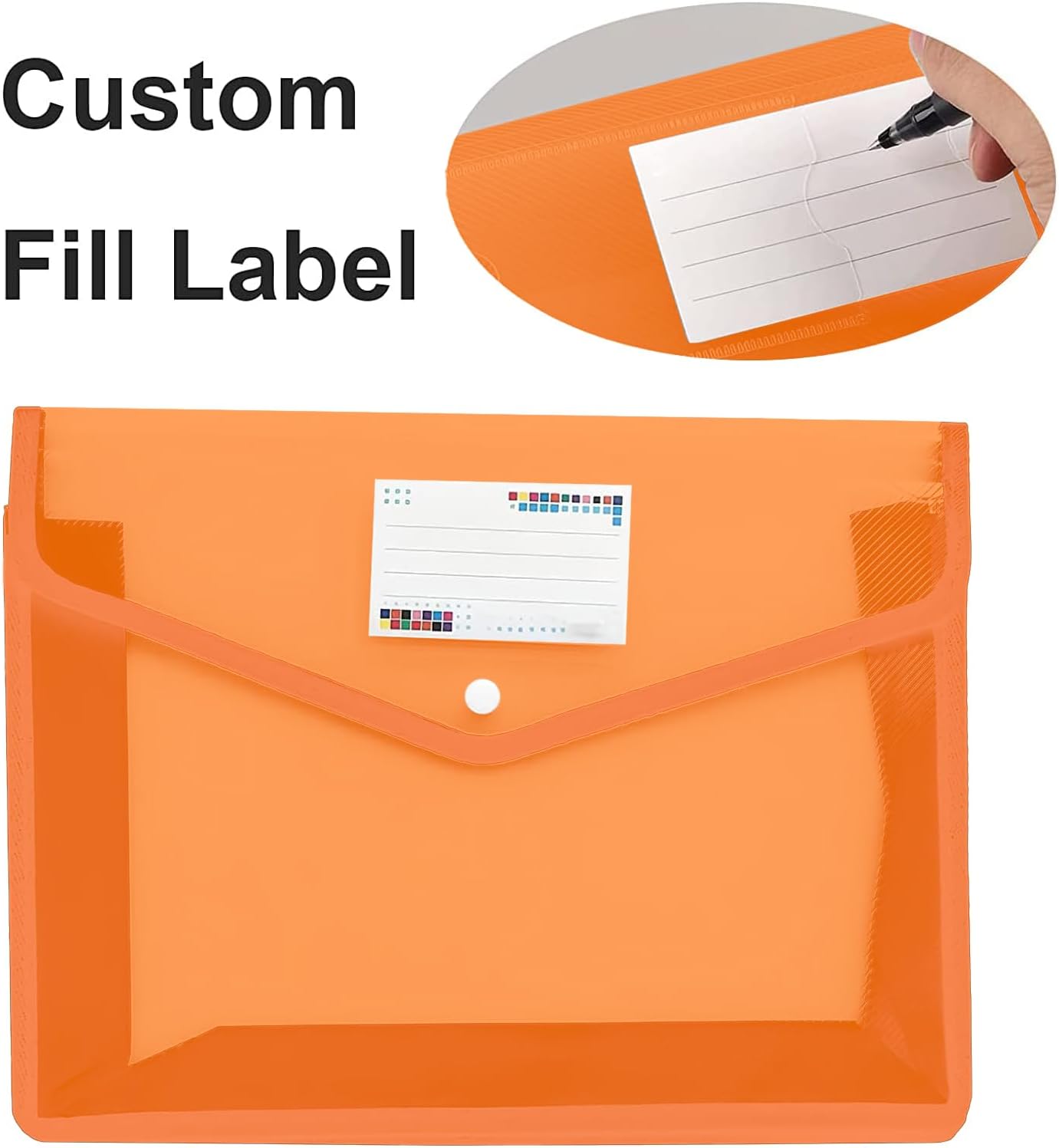 Plastic File Folders Legal Size Expandable Document Folder with Snap Button Closure, B4 Expanding File Wallet Envelopes Pouch with Label Pocket, 2 Packs, Orange