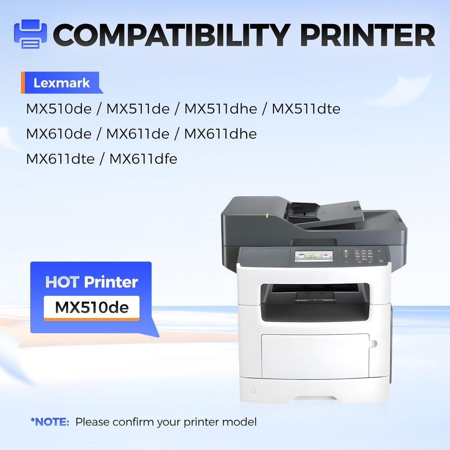 60F1X00 Toner Cartridge Black 1-Pack Extra High Yield With Chip Replacement for Lexmark 601X 60F1X00 Toner Compatible with Lexmark MX510de MX511 MX511de MX511dte MX610de MX611 MX611de MX611dfe Printer