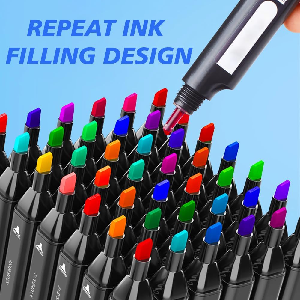 Alcohol Markers 168 Colors Drawing Pens Set Dual Tip Permanent Art Markers for Kids and Adult Gifts-168 Black Shell Refillable