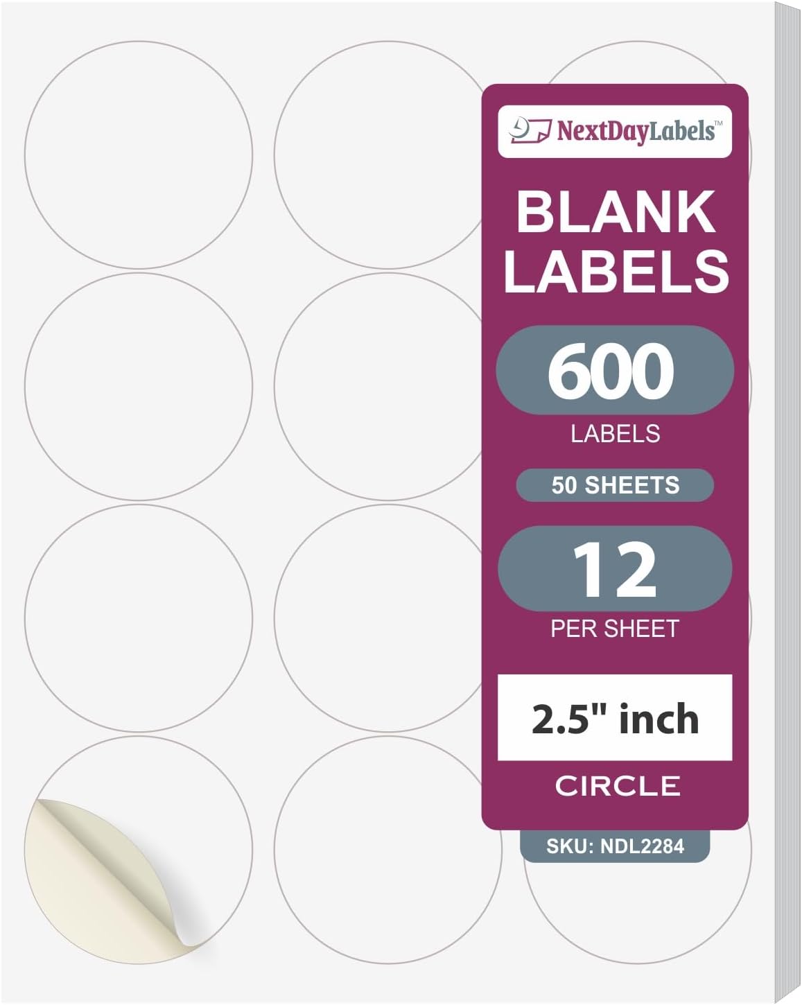 NextDayLabels 2.5 Inch Round Stickers for Printer - Matte White Blank Laser/Inkjet Printer Labels - Circle Stickers (50 Sheets, 720 Labels)
