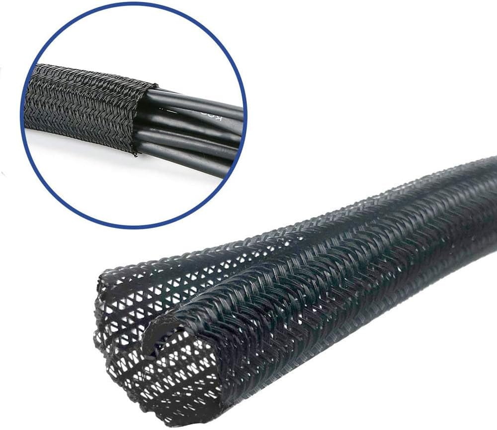 1/4 Inch-25ft Cable Management Sleeve - Flexible Wire Organizer System with Zipper for Home Office TV Computer, Durable Cord Cover Protector, Black