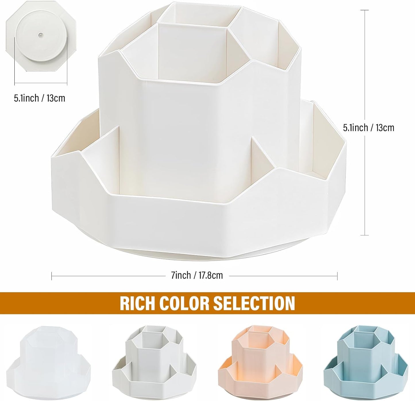 360 Degree Rotation Pen Holder,9 Slots Pencil Holder for Desk,Desk Organizer,Desk Accessories & Workspace Organizers,Apply Office, School, Home（White