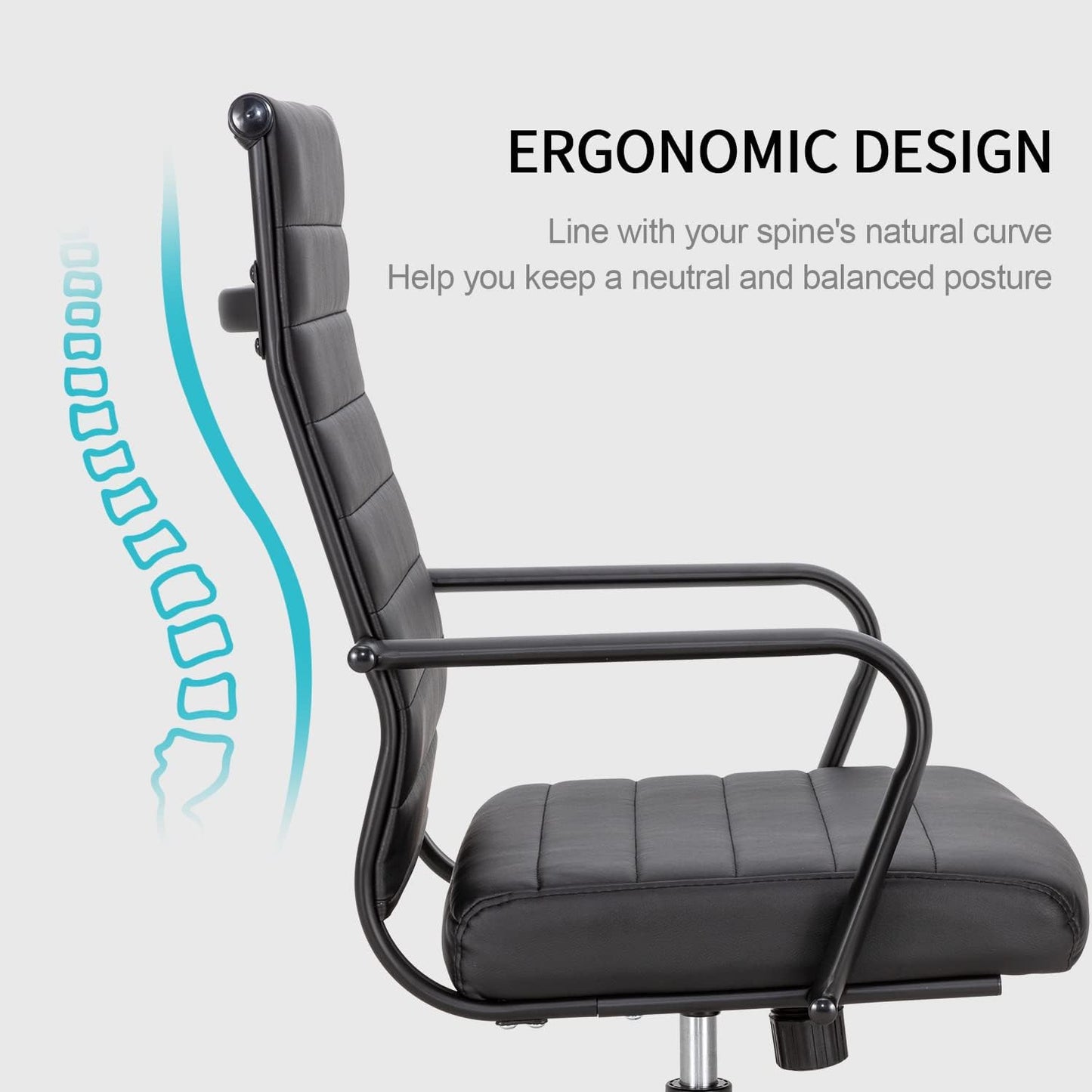 Okeysen Office Desk Chair Conference Room Chairs Modern Ergonomic Executive Swivel Chair Adjustable Height PU Leather Home Desk Chairs with Armrests Comfy Computer Task Chairs with Wheels (Black)