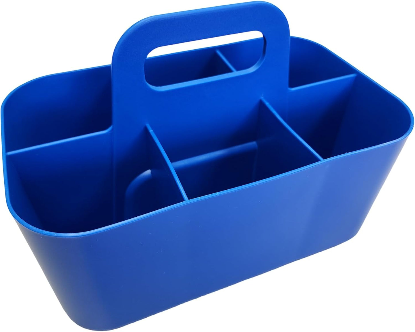 Small Stackable Plastic Caddy with Handle 6 Compartment | Desk, Makeup, Dorm Caddy, Classroom Art Organizers - 4 Pack, Made In USA (Black/Red/Blue/Hot Pink)