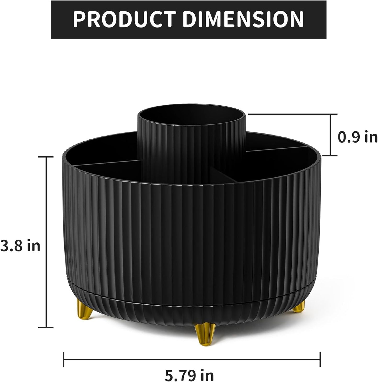 Marbrasse Desk Organizer - 360-Degree Rotating Pen Holder with 5 Compartments, Art Supply Storage Box Caddy for Office and Home (Black)