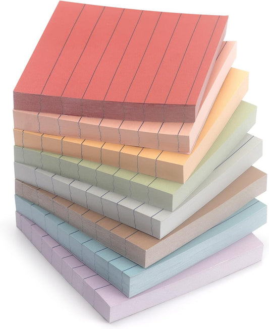 8 Pads Lined Sticky Notes Vintage Color 3x3 in, Self-Stick Sticky Note Pads Lined Pads 8 Pads/Pack, 640 Sheets, Easy to Paste for Office, School, Home