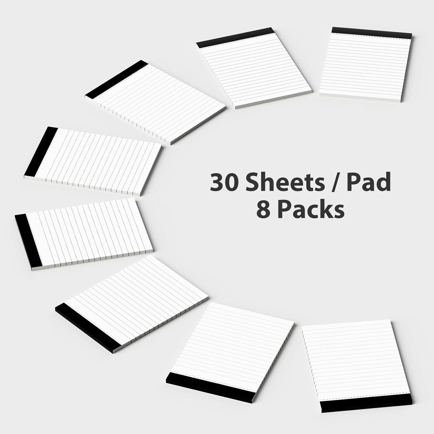 Notepad for Daily Planning and Organization of Work – 4 x 6-inches Lined Paper – Thick Bright White Paper – 30 Pages – Note Pads Ruled Pages – Pack of 8
