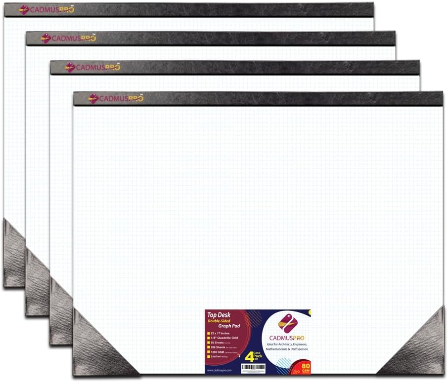 Premium Top Desk 22"x17" Large Graph Pad, Double-Side Quadrille Grid, 21-Gram Paper, 50 Sheets/Pad. Design & Drafting, Science & Math, Art & Illustration, Professional/Academic (4, White)